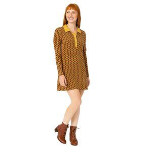 ZARA Yellow & Orange Medium Floral Knit Long-Sleeve Polo Dress